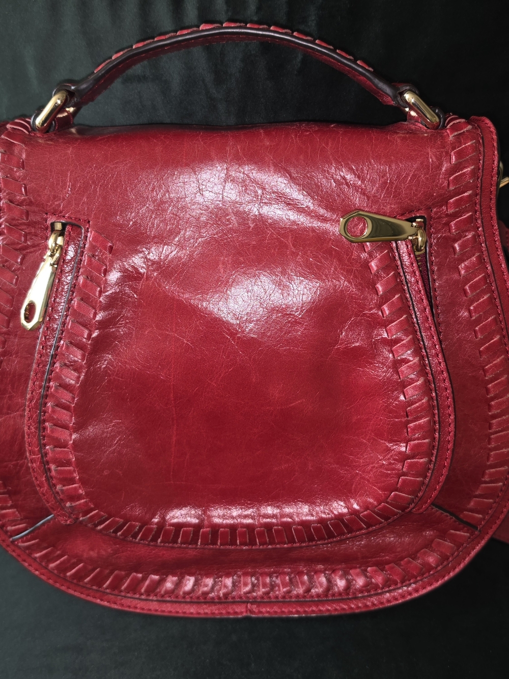Rebecca Minkoff Vanity Red Leather Shoulder Bag with Whipstitch Detail